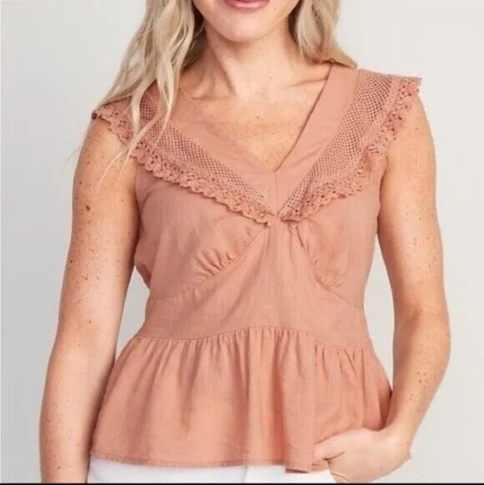 Flutter-Sleeve Crochet Lace Tie-Back Top for Women